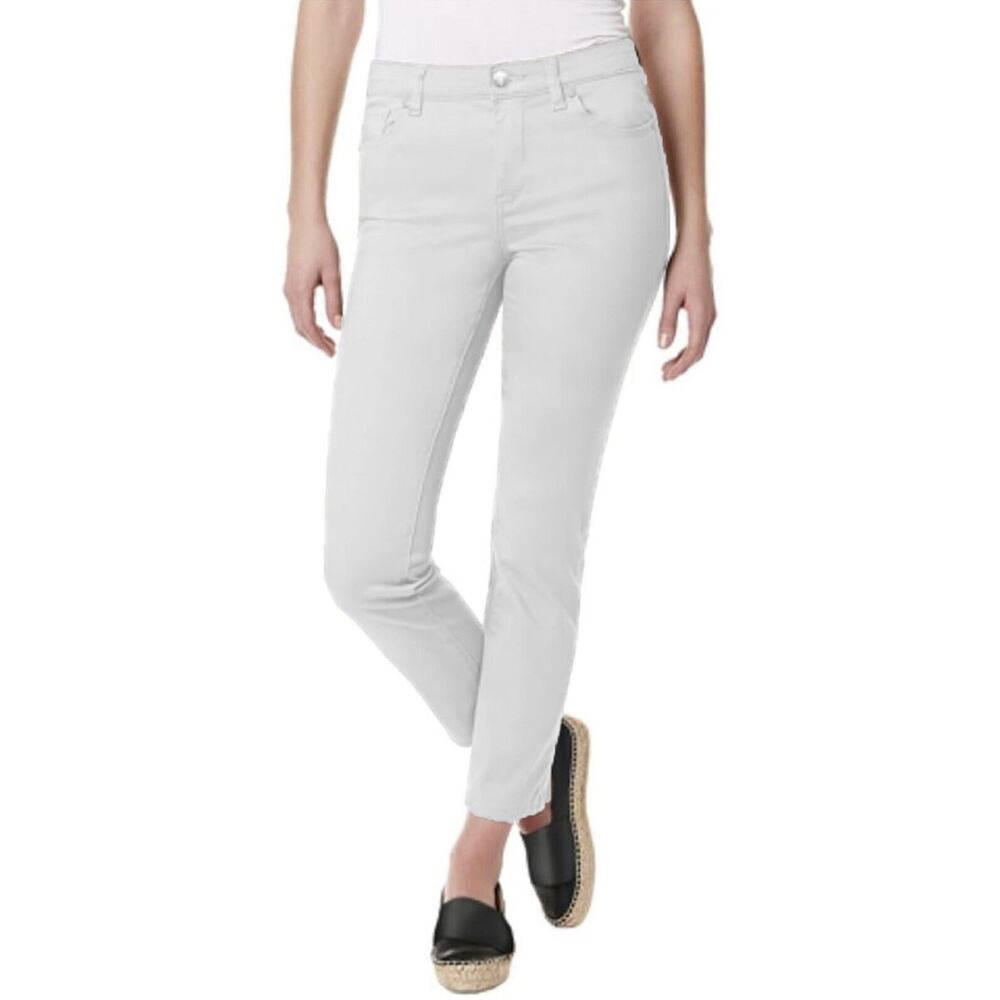 Chico's Ankle Pants Sz 1 Short M 8P Beige Slim Straight‎ Mid Rise Waist Stretch